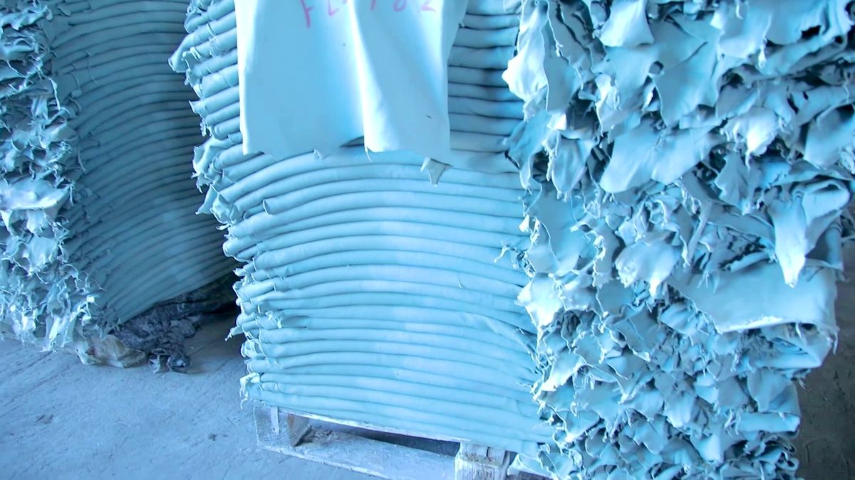 Stacks of wet-blue skins